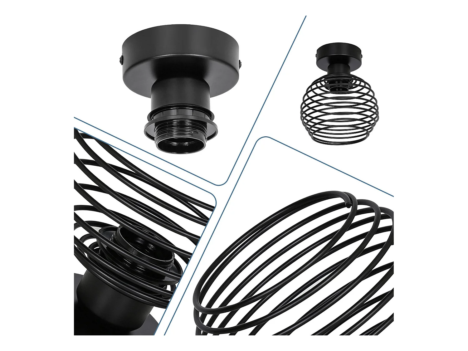 NETTLIFE Lampe vintage plafond noir, E27, métal, pour hall, escalier, balcon, cuisine, chambre