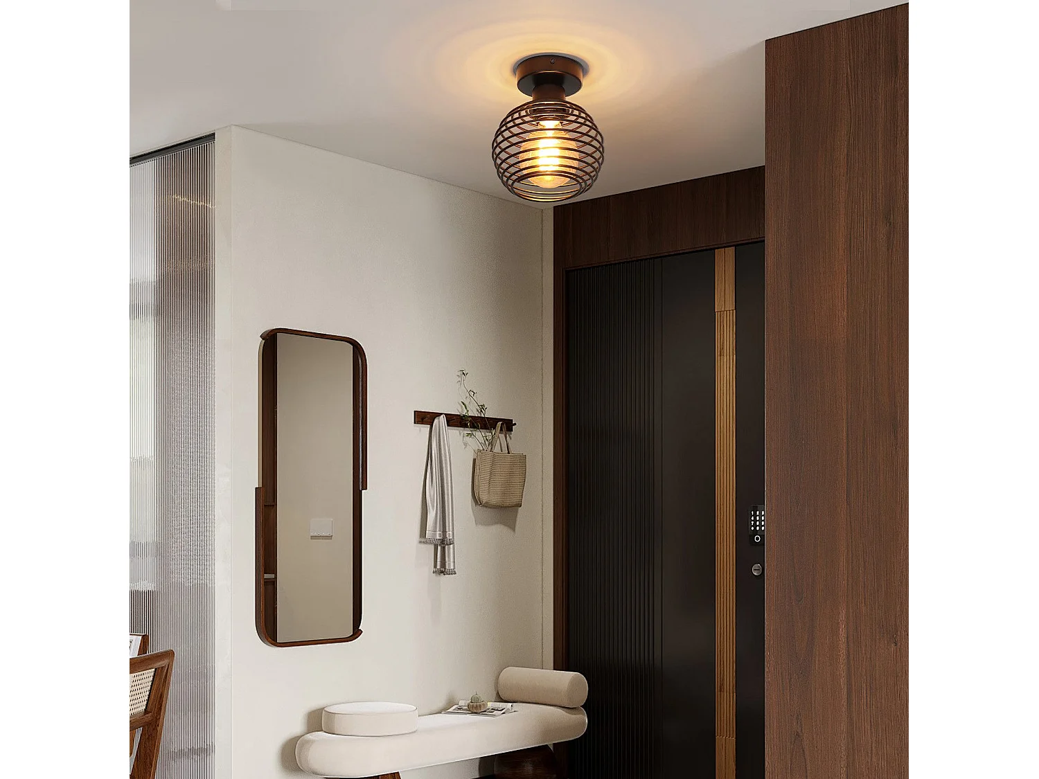 NETTLIFE Lampe vintage plafond noir, E27, métal, pour hall, escalier, balcon, cuisine, chambre