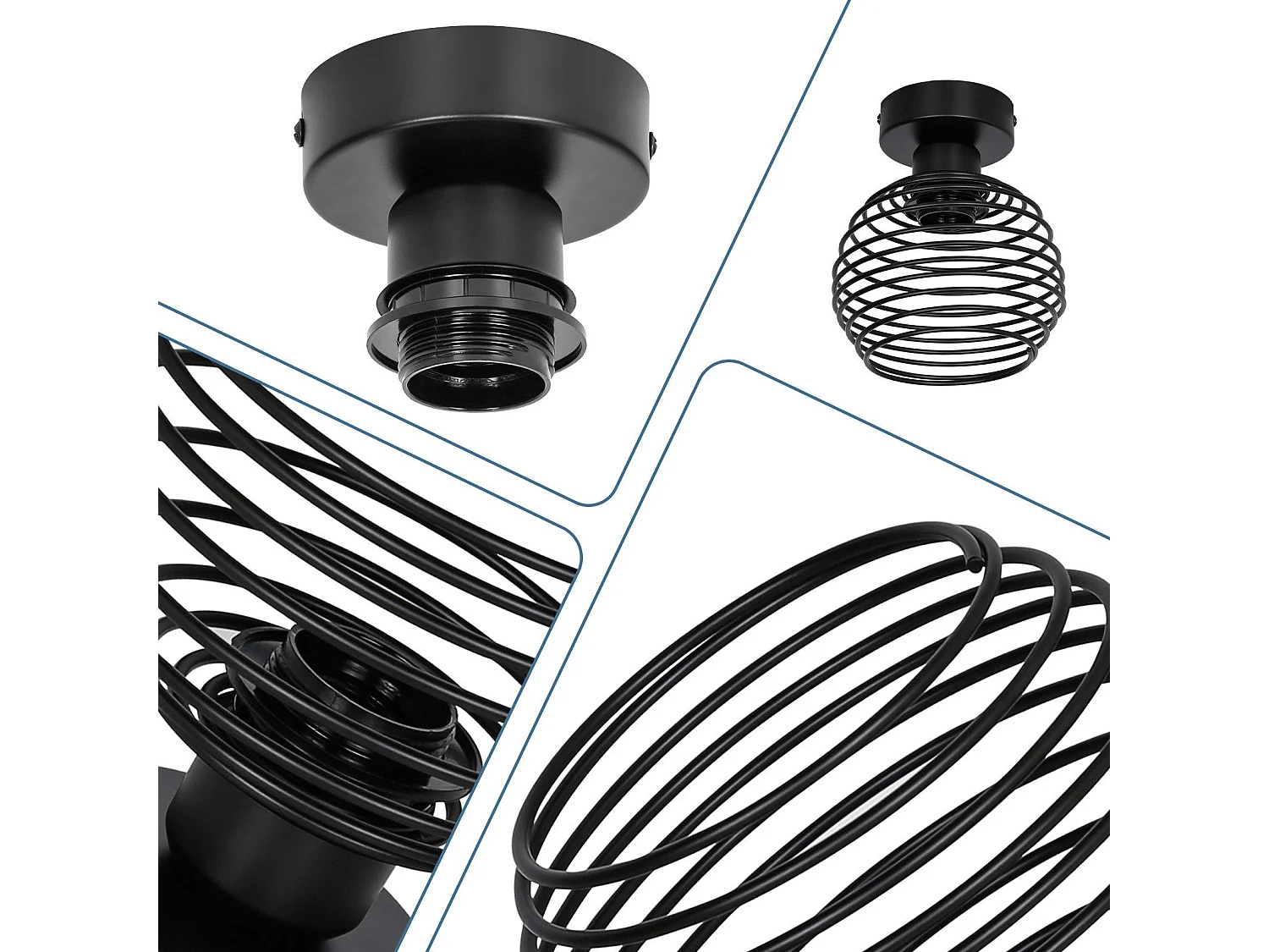 NETTLIFE Lampe vintage plafond noir, E27, métal, pour hall, escalier, balcon, cuisine, chambre