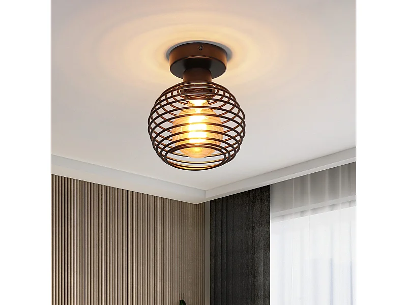 NETTLIFE Lampe vintage plafond noir, E27, métal, pour hall, escalier, balcon, cuisine, chambre