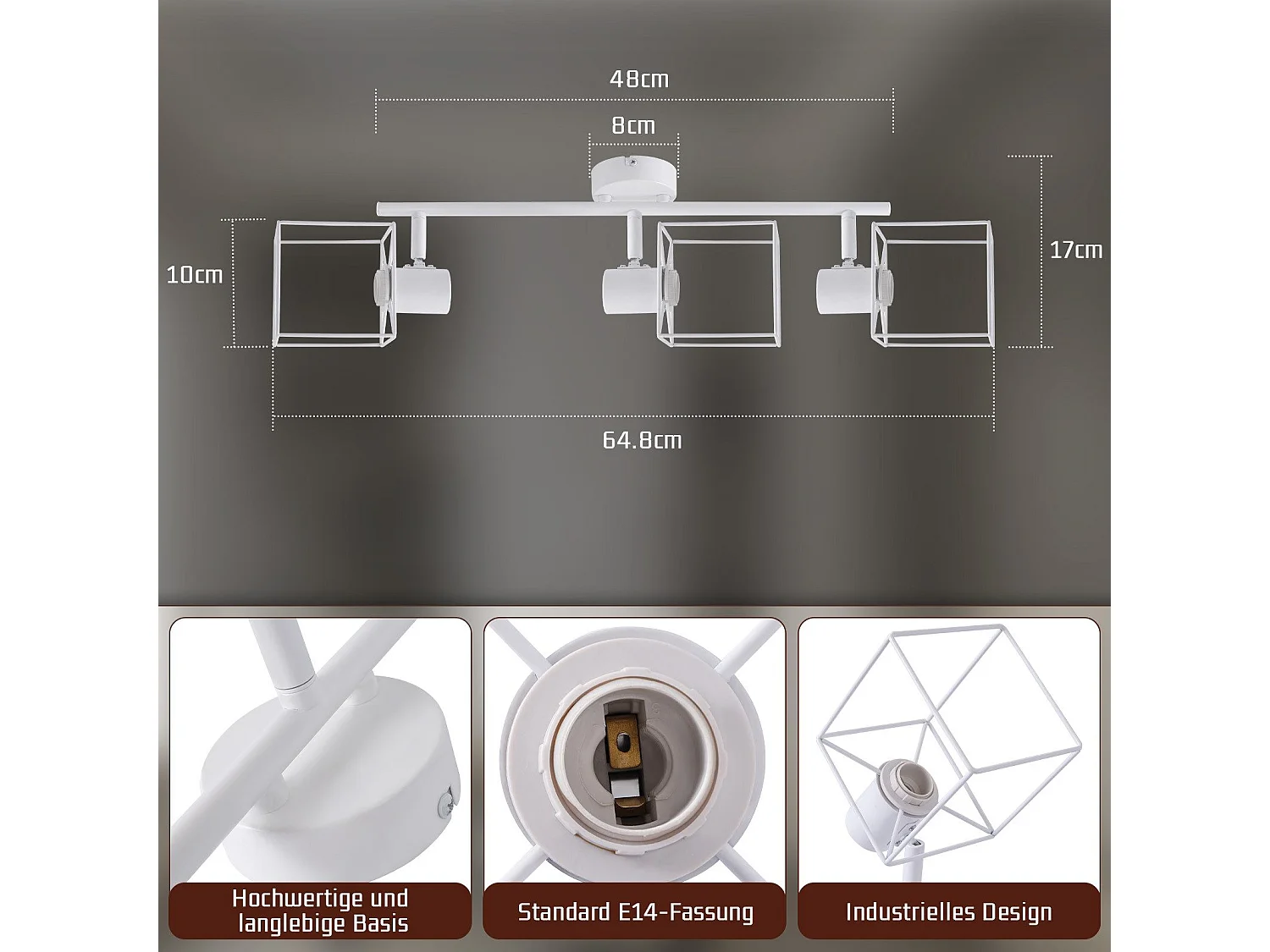 NETTLIFE Plafondspot E14 350° Draaibare Plafondlamp Vintage Metaal Woonkamer Verstelbaar Zonder Lamp