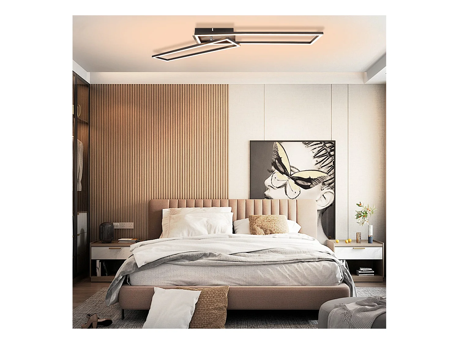NETTLIFE Plafonnier LED plafonnier 2 noir 102CM moderne dimmable avec télécommande 36W
