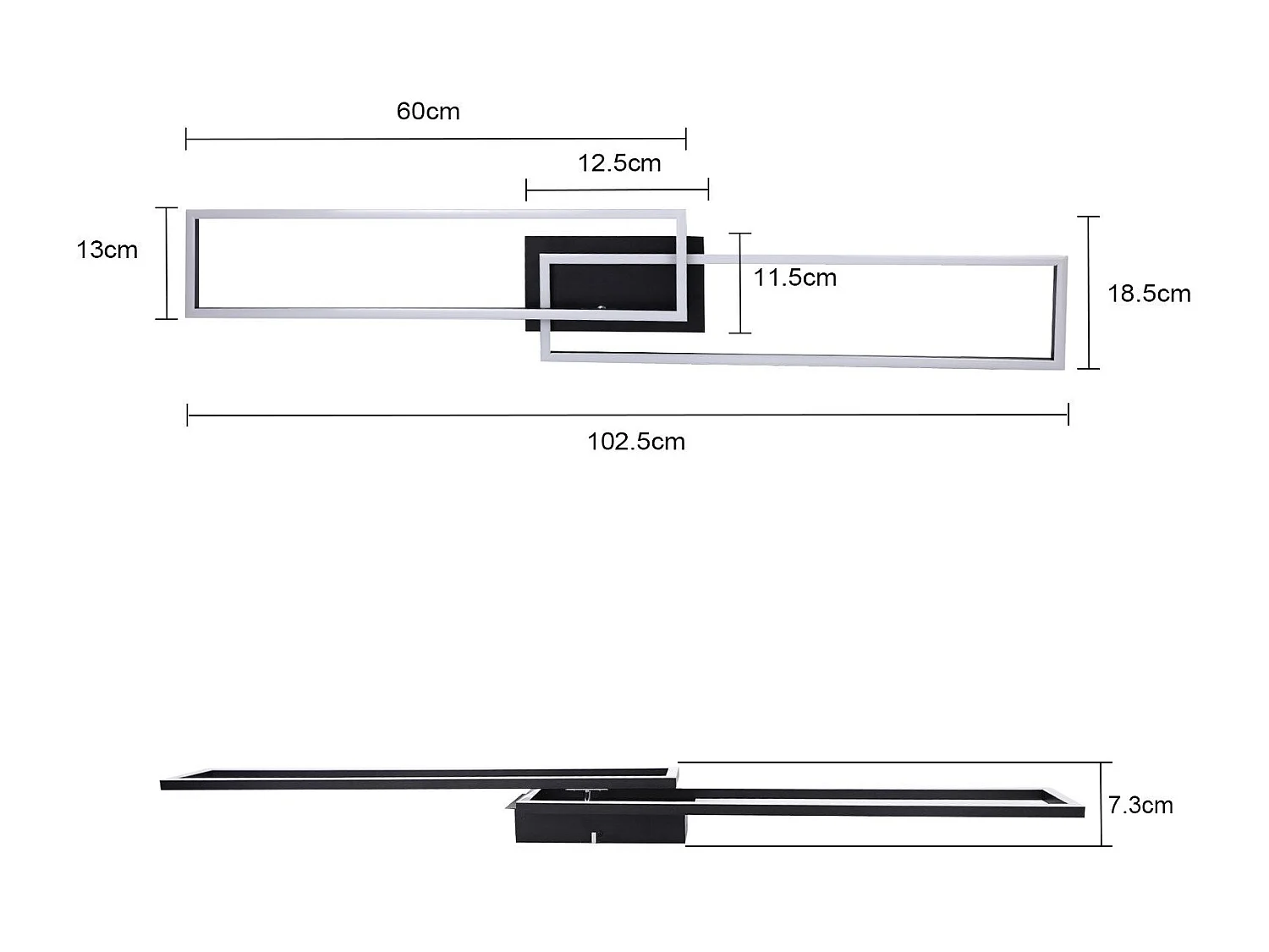 NETTLIFE Plafonnier LED plafonnier 2 noir 102CM moderne dimmable avec télécommande 36W