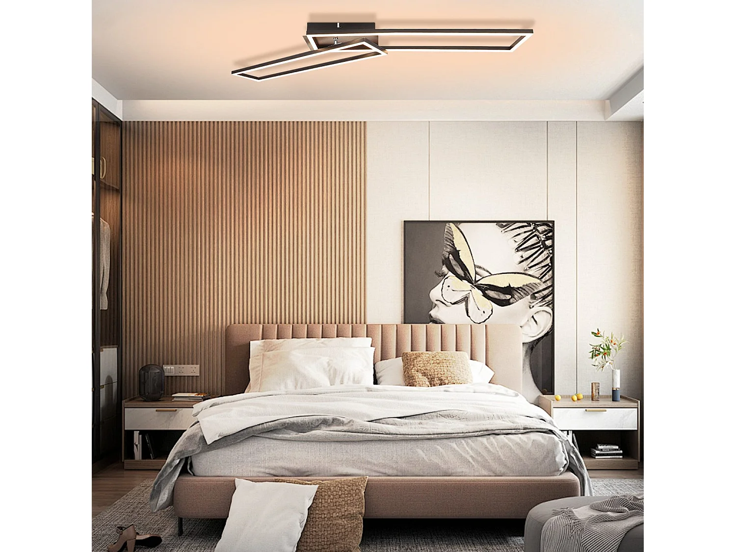 NETTLIFE Plafonnier LED plafonnier 2 noir 102CM moderne dimmable avec télécommande 36W