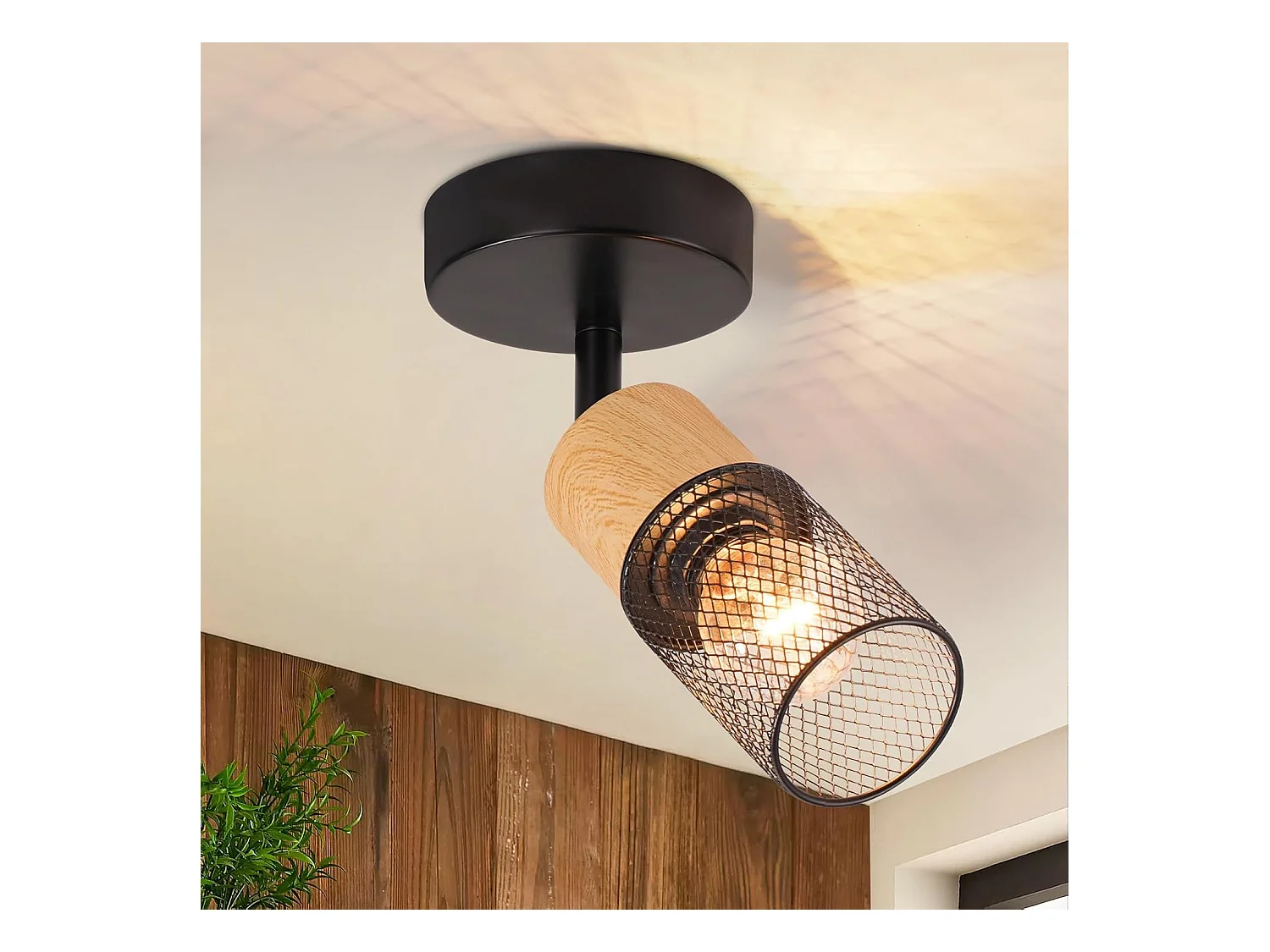 NETTLIFE Spot de plafond bois E14 plafonnier 350° spot mural orientable lampe de cuisine vintage