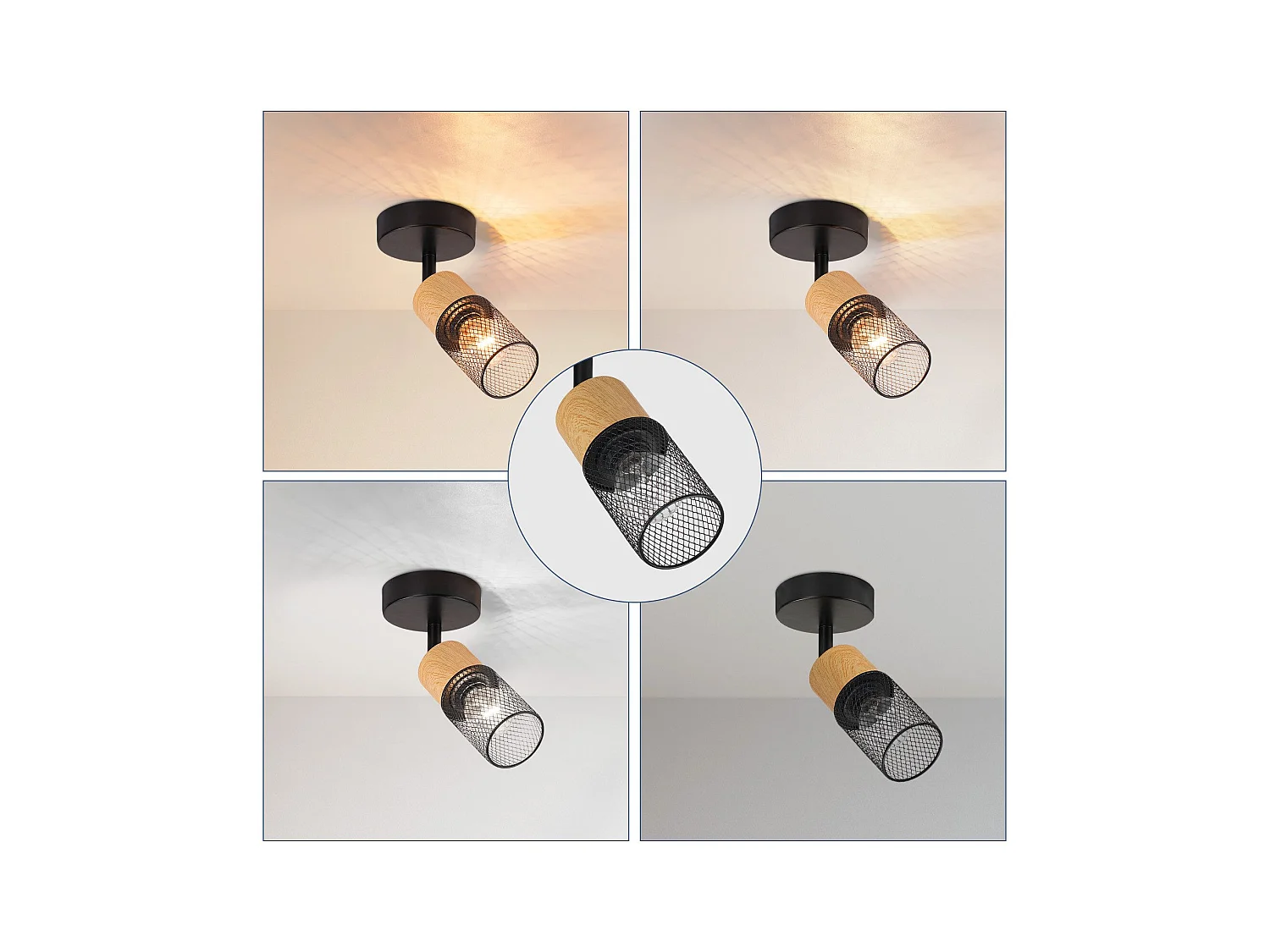 NETTLIFE Spot de plafond bois E14 plafonnier 350° spot mural orientable lampe de cuisine vintage