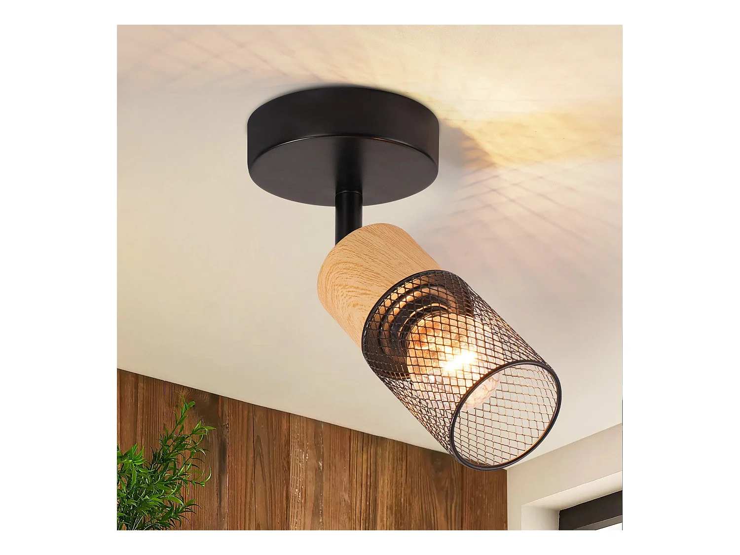 NETTLIFE Spot de plafond bois E14 plafonnier 350° spot mural orientable lampe de cuisine vintage