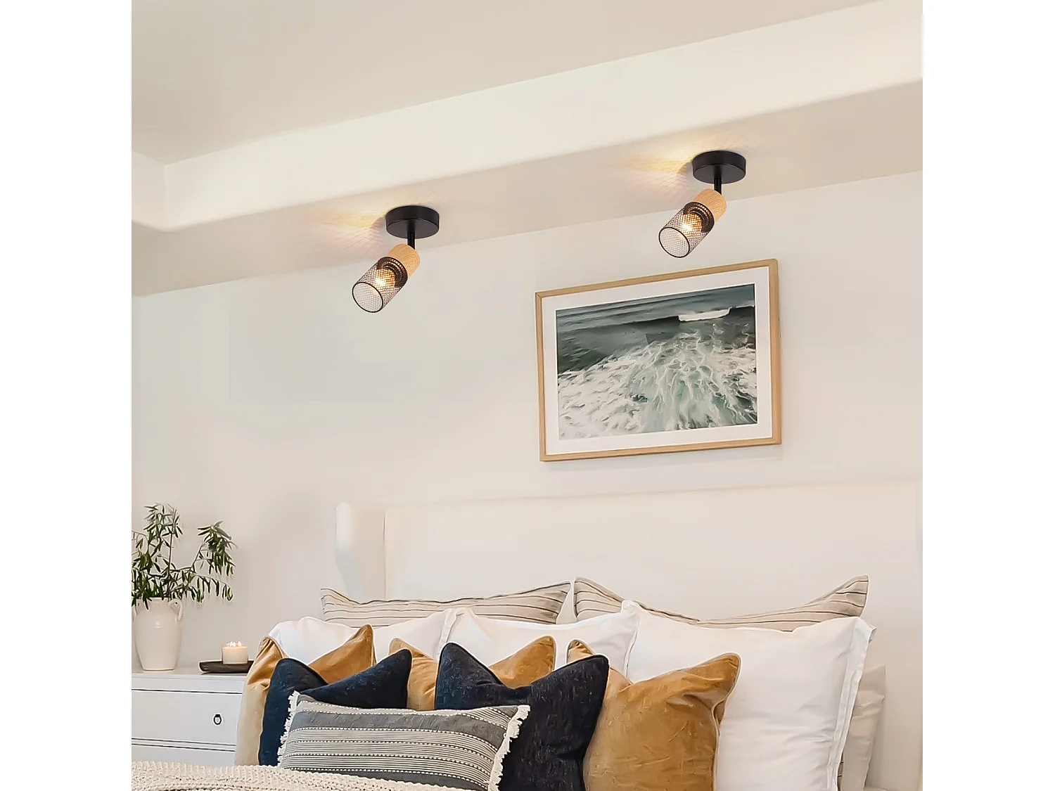 NETTLIFE Spot de plafond bois E14 plafonnier 350° spot mural orientable lampe de cuisine vintage