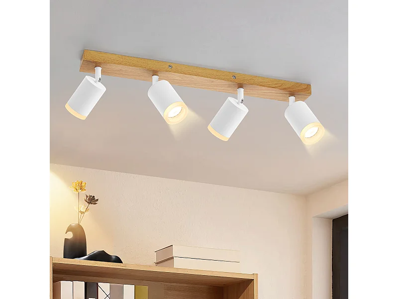 NETTLIFE Spot de plafond 4 flammes blanc bois GU10 Spot mural 350° orientable Vintage industriel rétro
