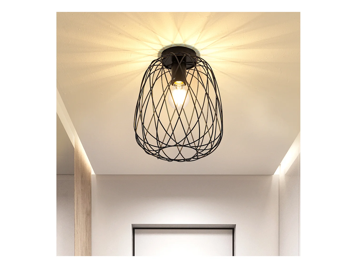 NETTLIFE Plafonnier noir lampe de couloir plafonnier vintage industriel rétro E27 1 ampoule lampe ronde métal
