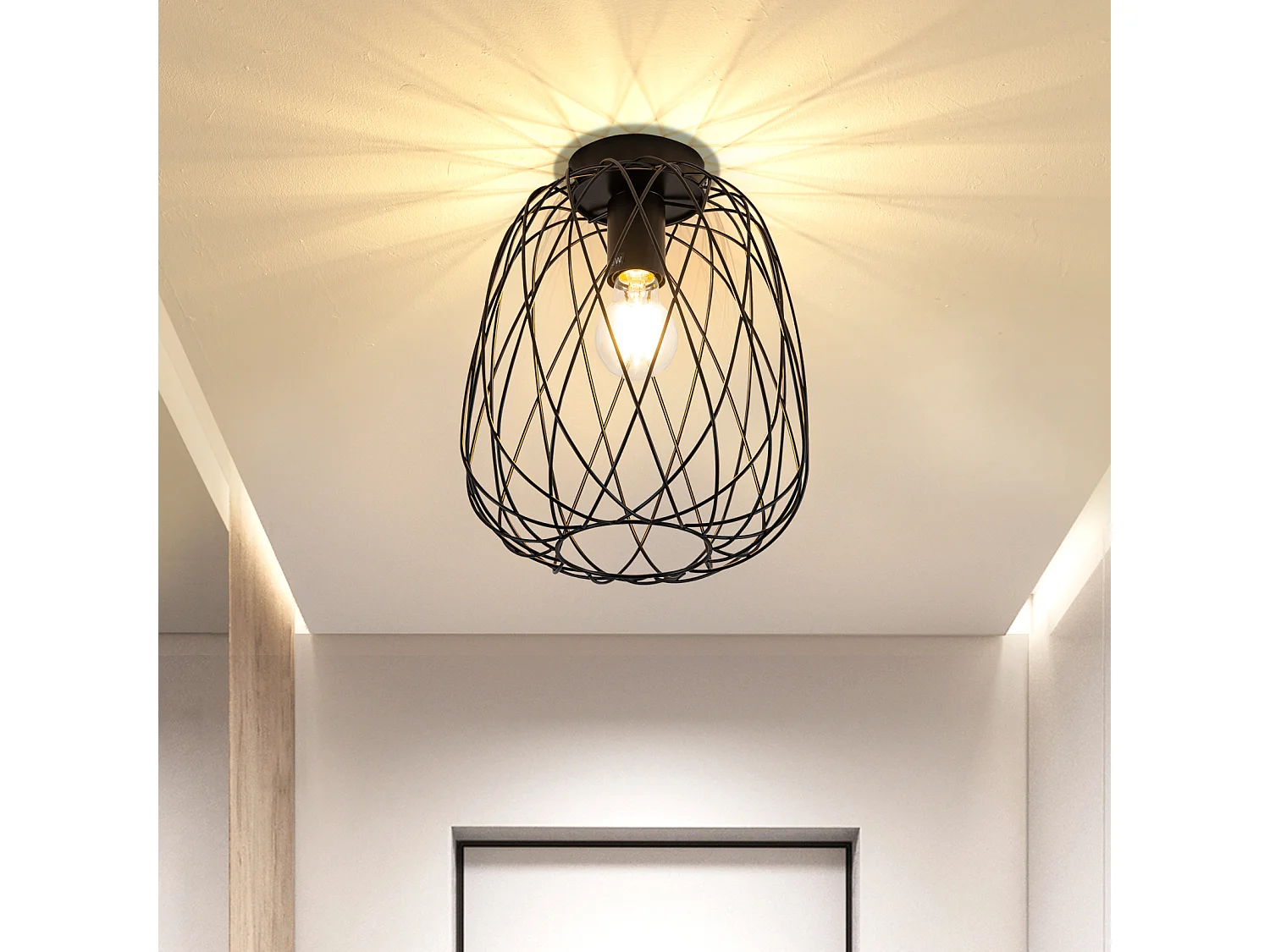 NETTLIFE Czarna lampa sufitowa Vintage Industrial Retro lampa do korytarza E27 1 żarówka okrągła metalowa lampa