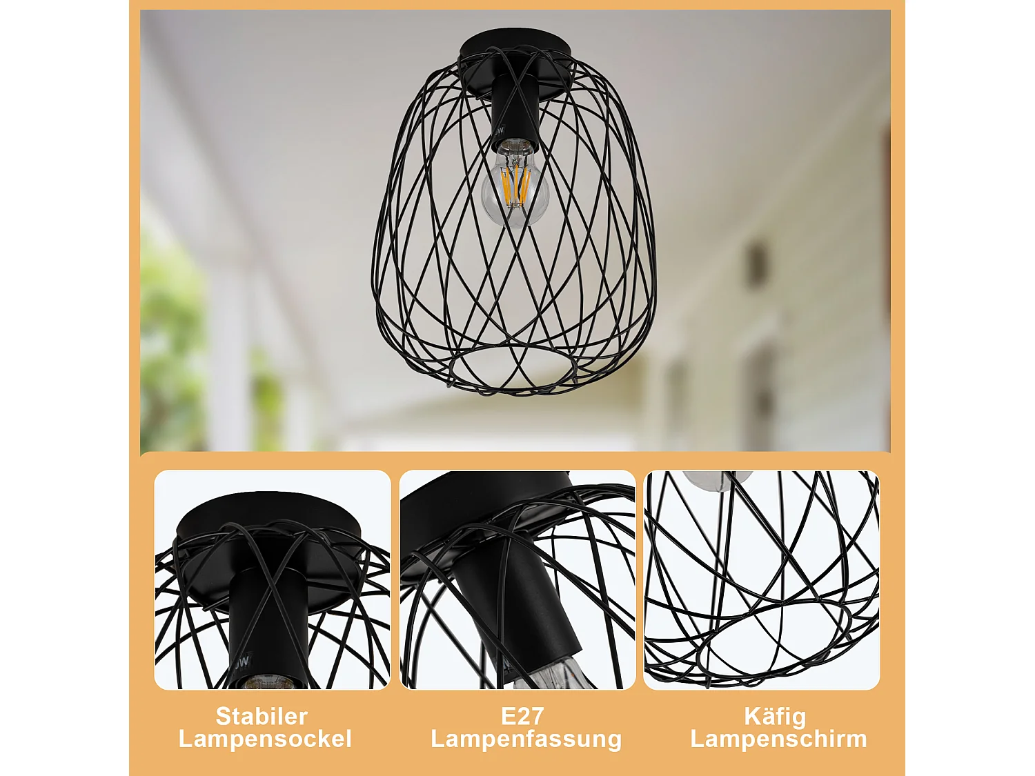 NETTLIFE Plafonnier noir lampe de couloir plafonnier vintage industriel rétro E27 1 ampoule lampe ronde métal