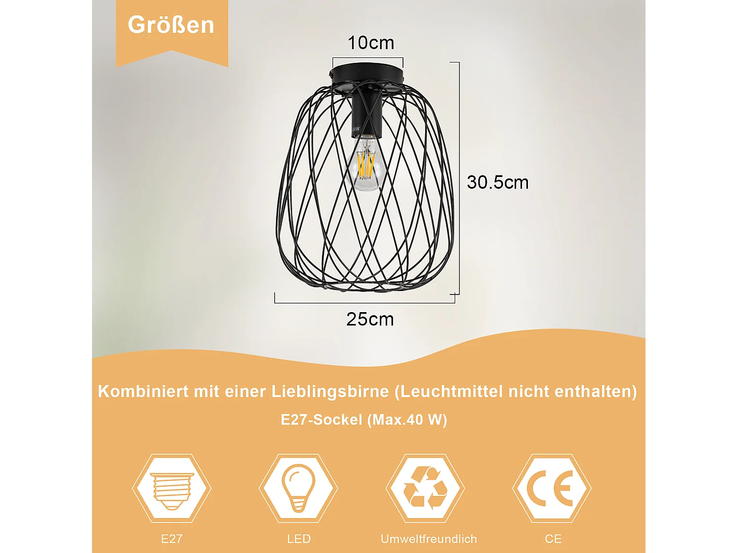 NETTLIFE Plafonnier noir lampe de couloir plafonnier vintage industriel rétro E27 1 ampoule lampe ronde métal