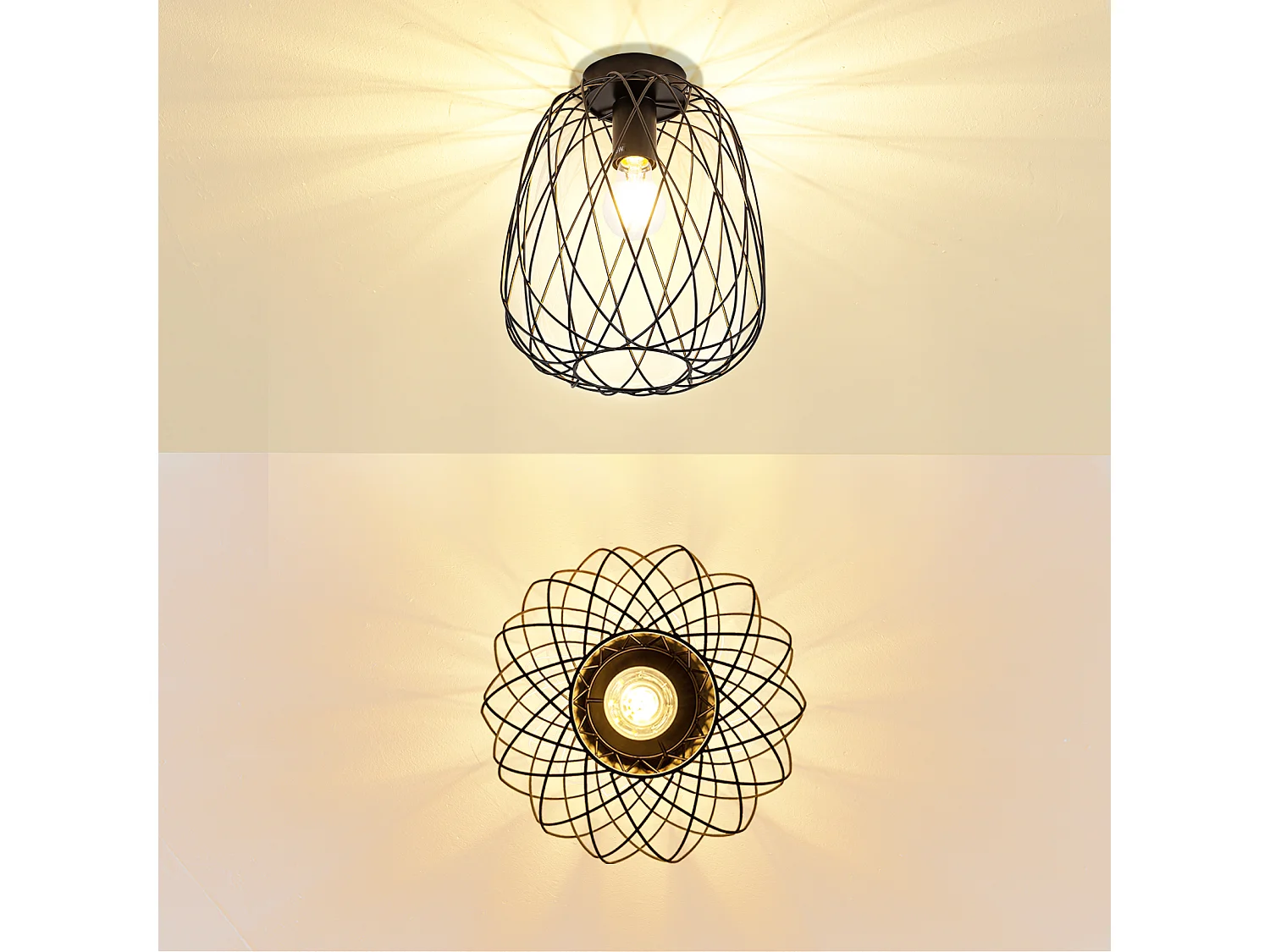 NETTLIFE Plafonnier noir lampe de couloir plafonnier vintage industriel rétro E27 1 ampoule lampe ronde métal