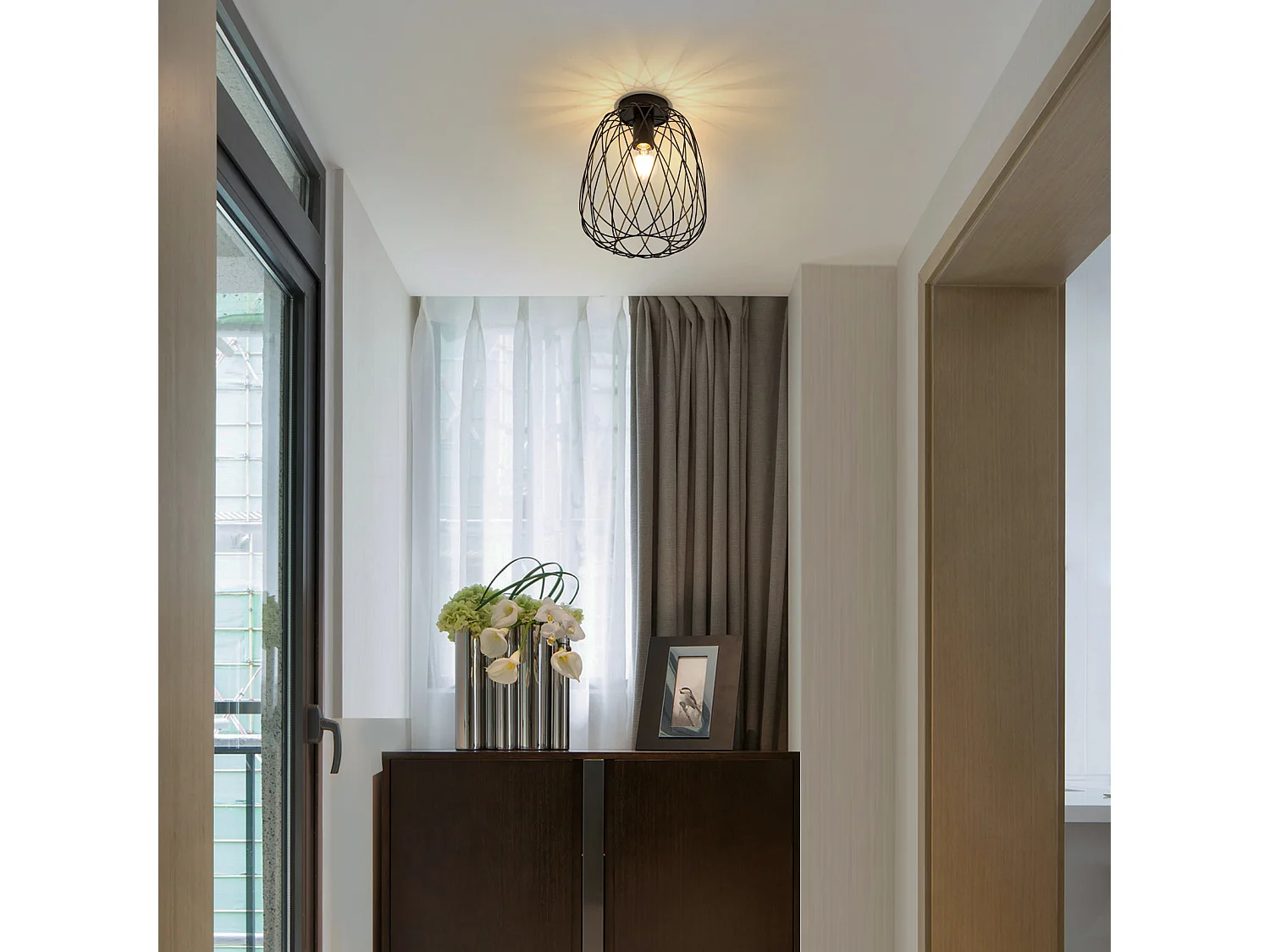 NETTLIFE Plafonnier noir lampe de couloir plafonnier vintage industriel rétro E27 1 ampoule lampe ronde métal