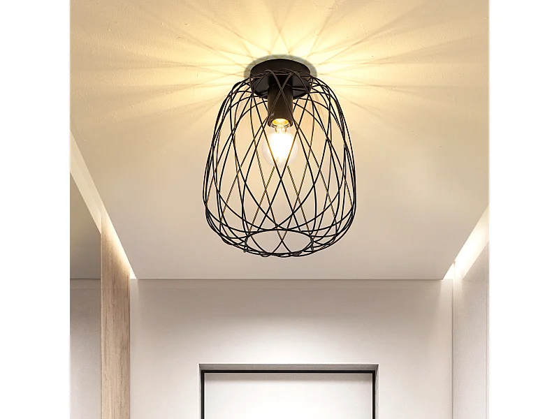 NETTLIFE Czarna lampa sufitowa lampa do przedpokoju vintage industrialna lampa sufitowa retro E27 1-żarówkowa okrągła metalowa lampa