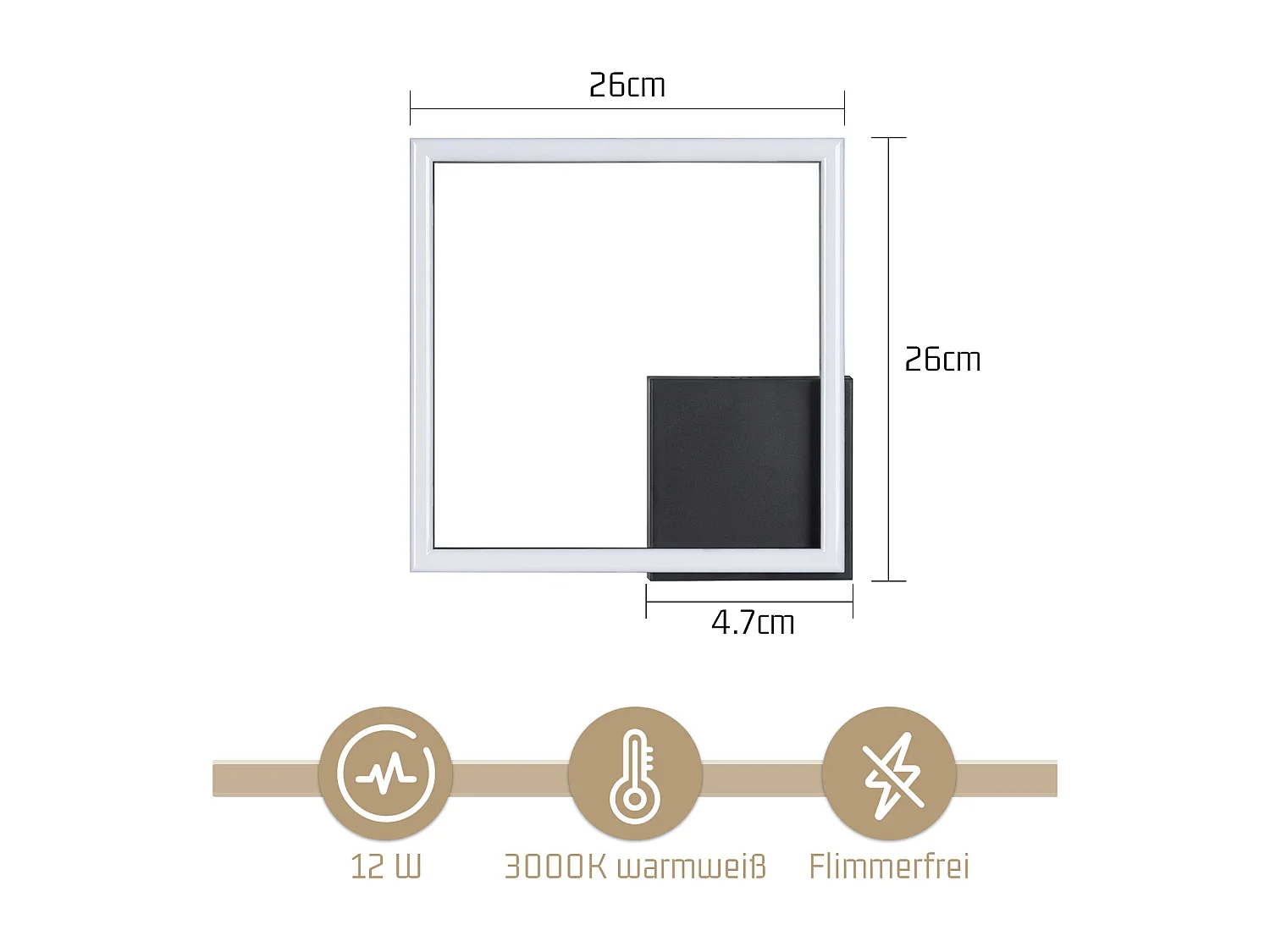 NETTLIFE Plafonnier LED plafonnier cuisine blanc chaud noir design moderne 3000K 12W