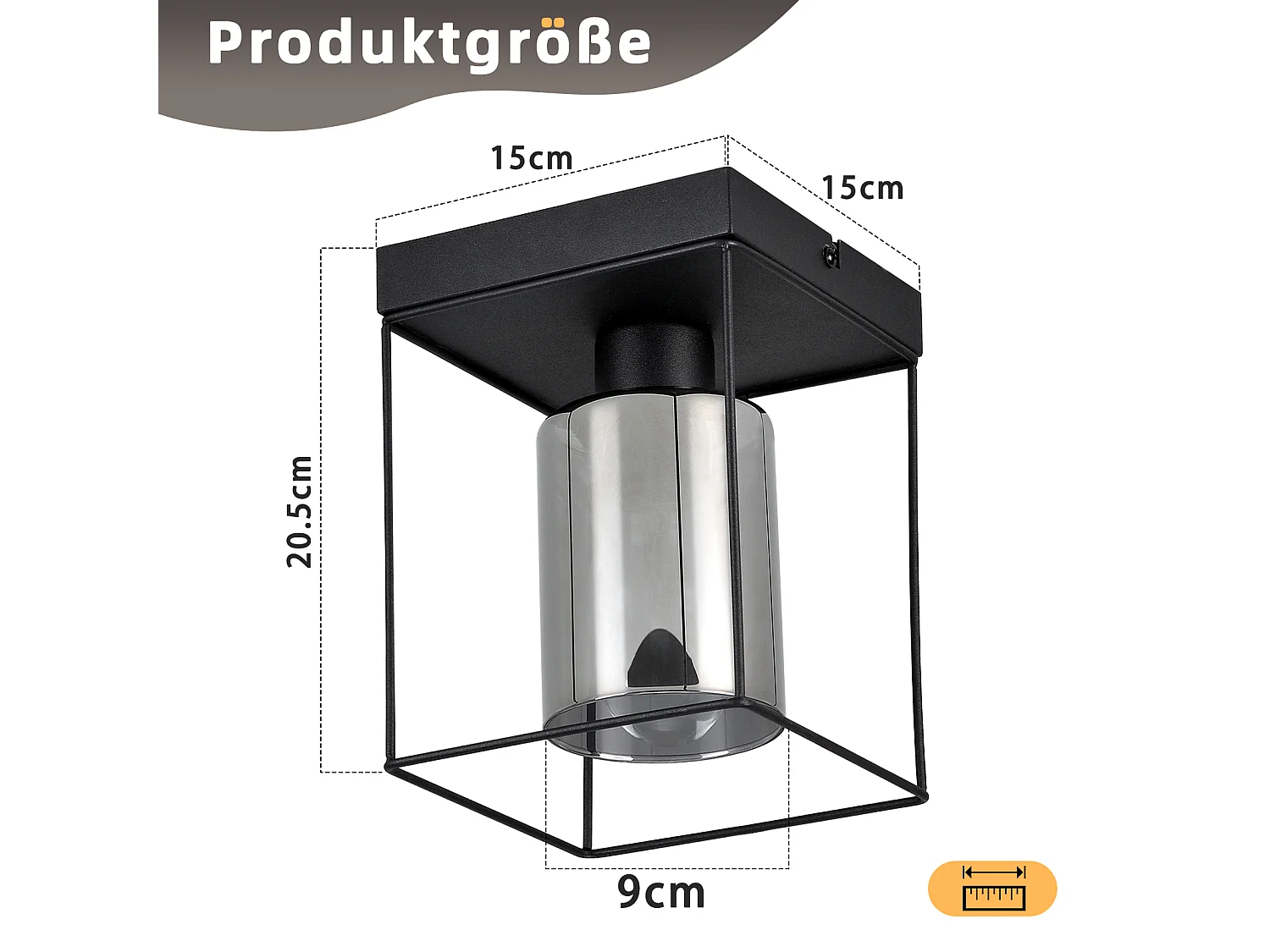 NETTLIFE Lampa sufitowa do korytarza, lampa sufitowa, szkło, 1 żarówka, E27, vintage, z czarnym metalem, styl retro industrialny