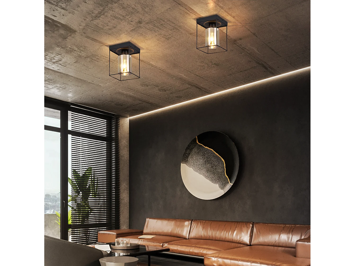 NETTLIFE Lampa sufitowa do korytarza, lampa sufitowa, szkło, 1 żarówka, E27, vintage, z czarnym metalem, styl retro industrialny