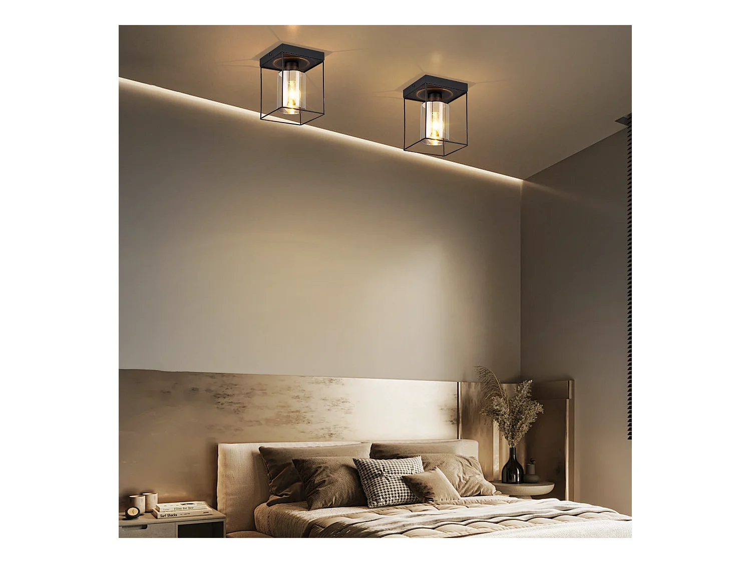 NETTLIFE Plafonnier couloir plafonnier verre 1 ampoule E27 vintage avec métal noir style industriel rétro