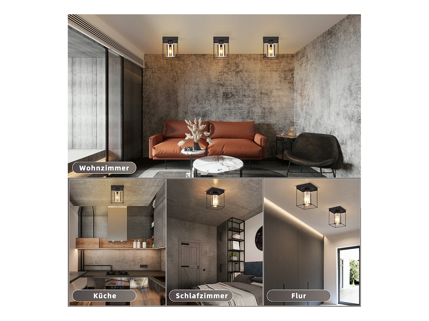 NETTLIFE Plafonnier couloir plafonnier verre 1 ampoule E27 vintage avec métal noir style industriel rétro