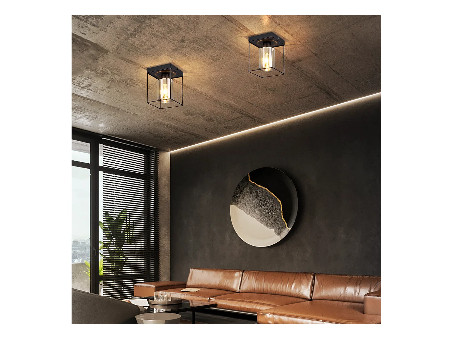 NETTLIFE Plafonnier couloir plafonnier verre 1 ampoule E27 vintage avec métal noir style industriel rétro
