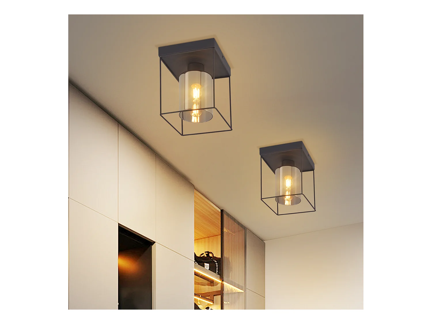 NETTLIFE Plafonnier couloir plafonnier verre 1 ampoule E27 vintage avec métal noir style industriel rétro