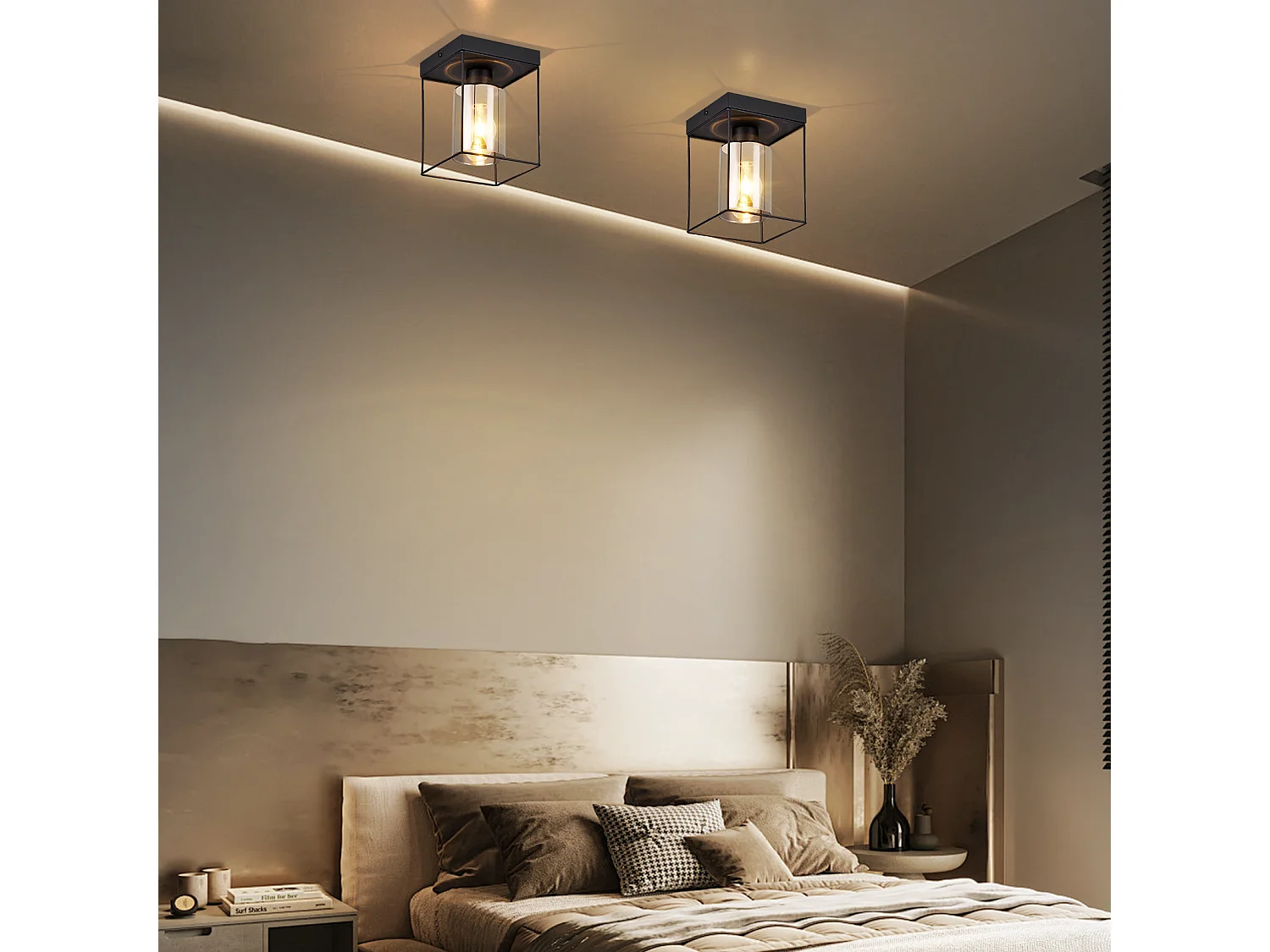 NETTLIFE Plafonnier couloir plafonnier verre 1 ampoule E27 vintage avec métal noir style industriel rétro