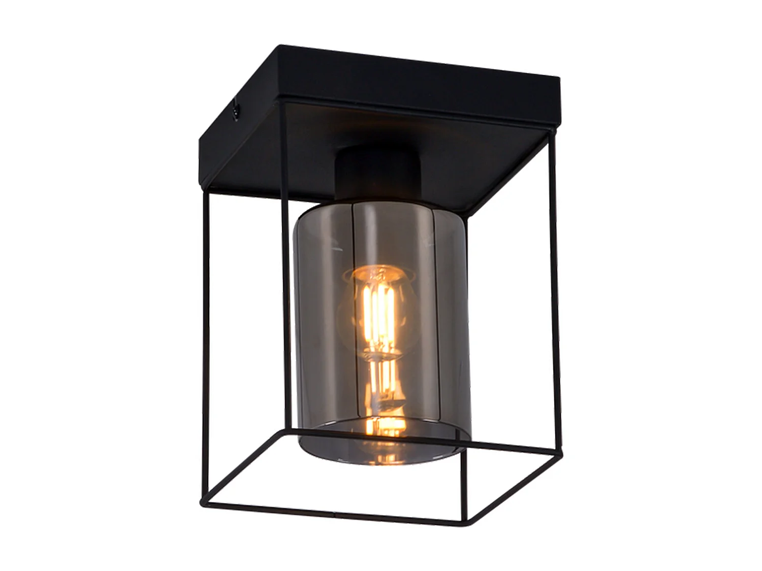 NETTLIFE Plafonnier couloir plafonnier verre 1 ampoule E27 vintage avec métal noir style industriel rétro