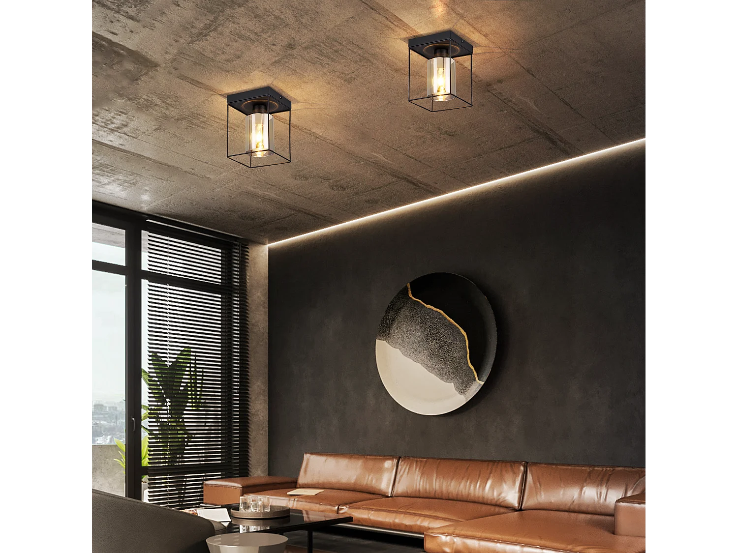 NETTLIFE Deckenleuchte Flur Deckenlampe Glas 1 flammig E27 Vintage mit schwarzem Metall Retro Industriestil