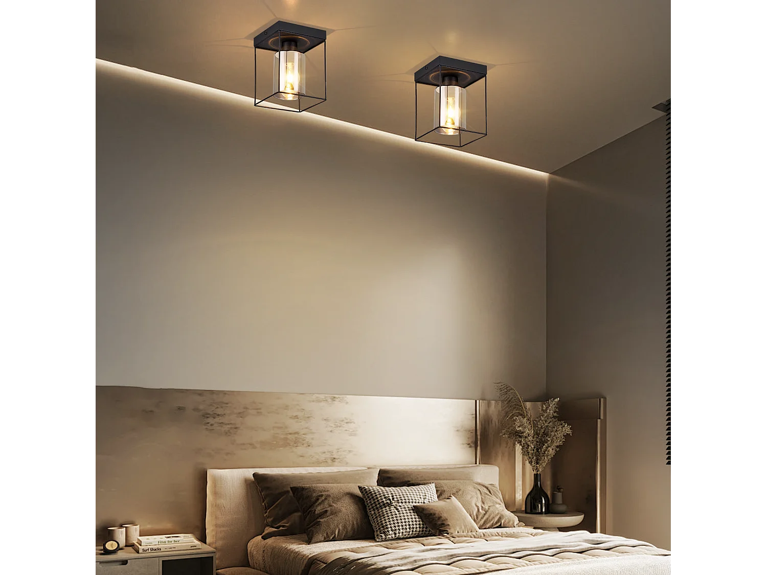 NETTLIFE Plafonnier couloir plafonnier verre 1 ampoule E27 vintage avec métal noir style industriel rétro