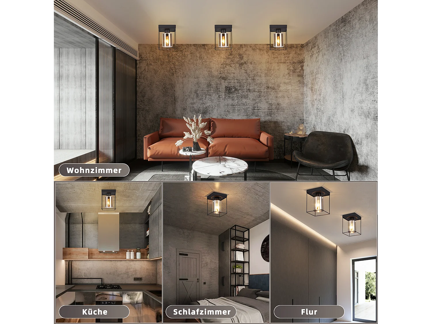 NETTLIFE Plafonnier couloir plafonnier verre 1 ampoule E27 vintage avec métal noir style industriel rétro