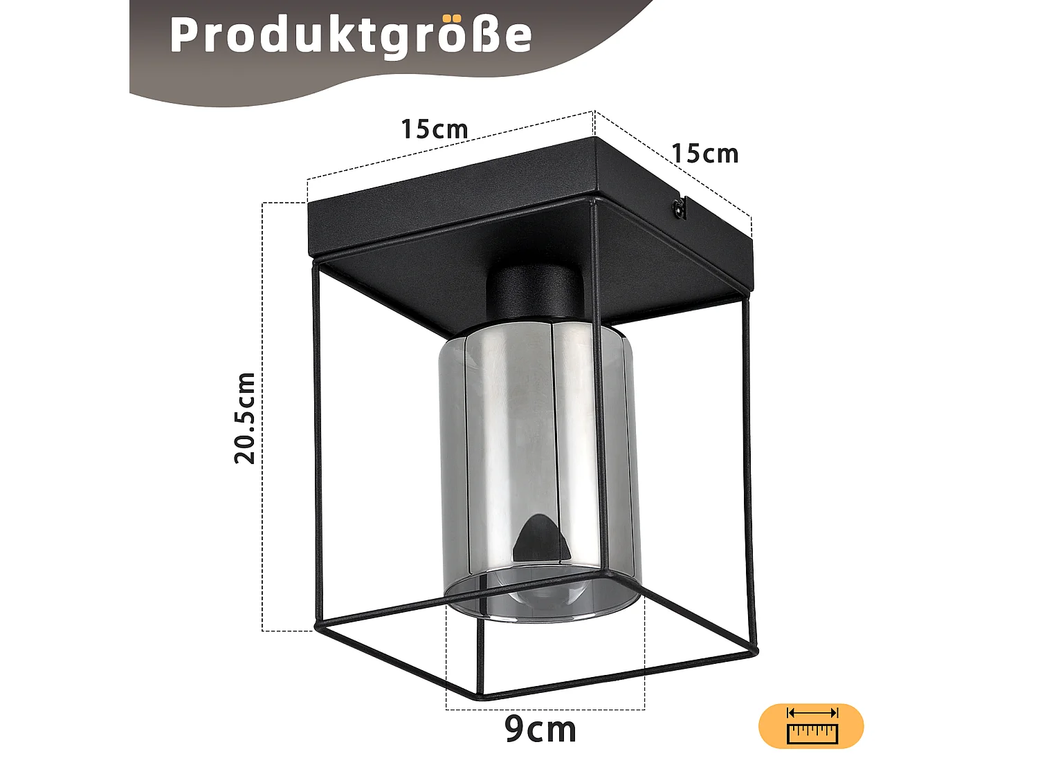 NETTLIFE Plafonnier couloir plafonnier verre 1 ampoule E27 vintage avec métal noir style industriel rétro