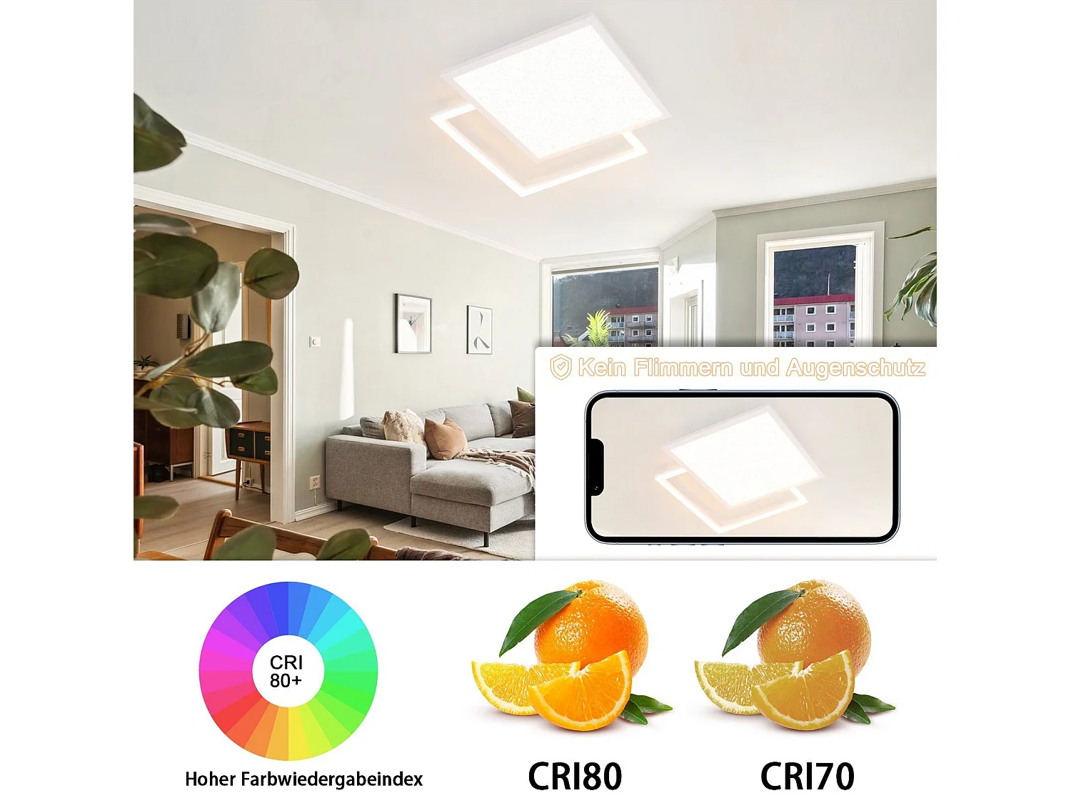 NETTLIFE Lampe plafond LED réglable, 46W, design étoilé, pour salon, chambre, bureau, cuisine