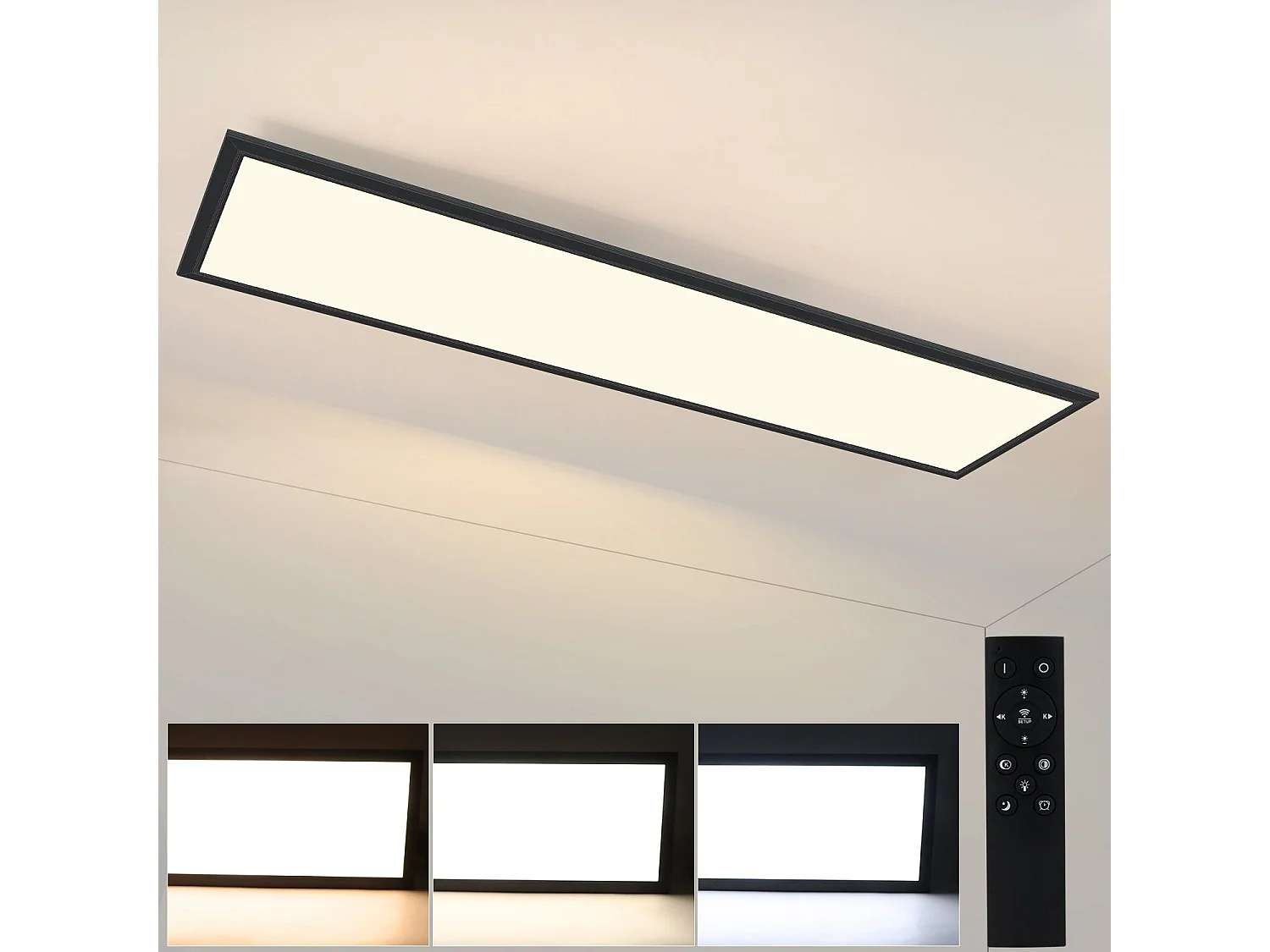 Plafoniera a pannello LED dimmerabile NETTLIFE con telecomando e timer, 42W, 60 secondi.