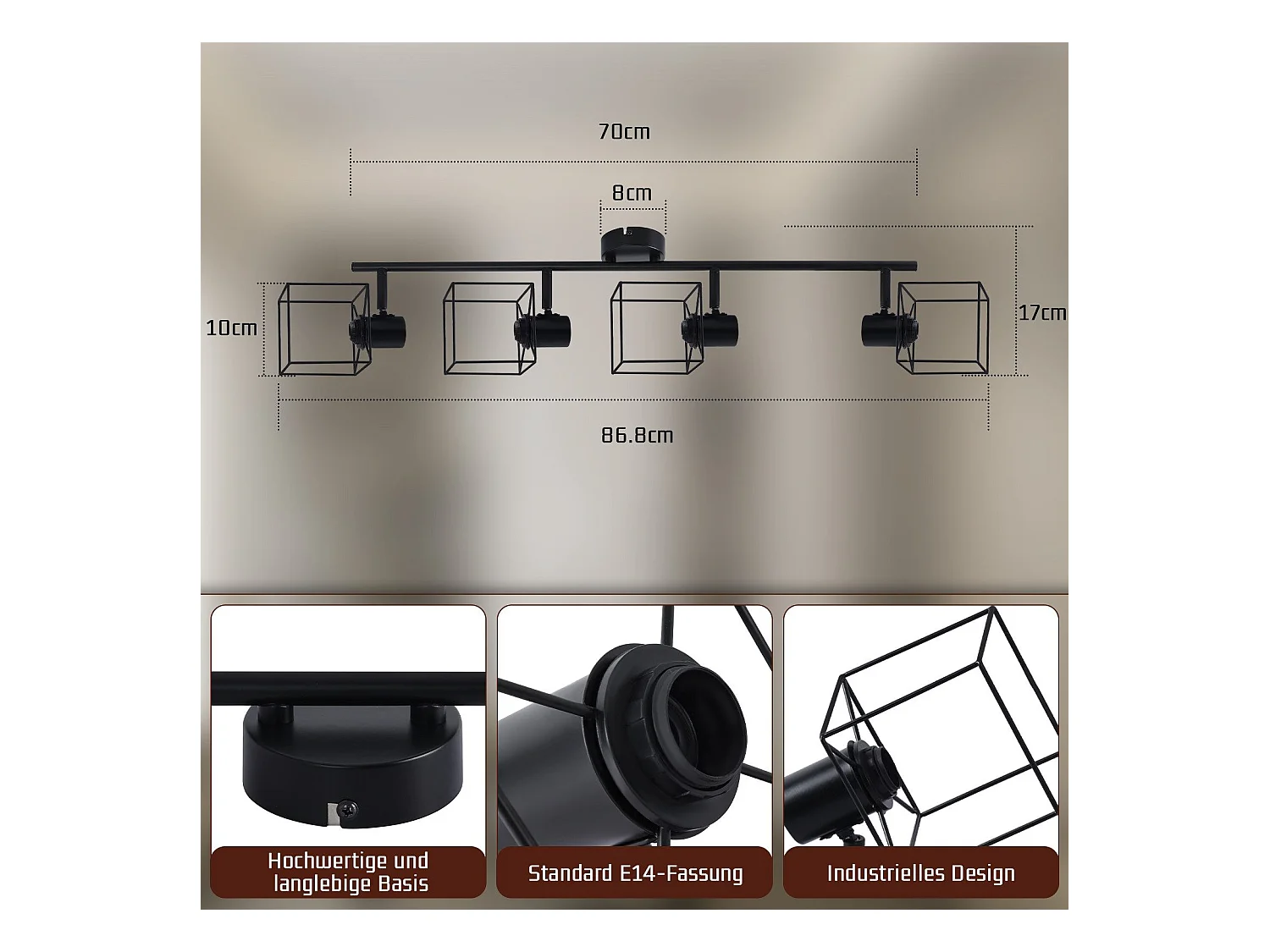 NETTLIFE Spot de plafond noir E14 plafonnier orientable à 350° vintage métal salon orientable sans ampoule