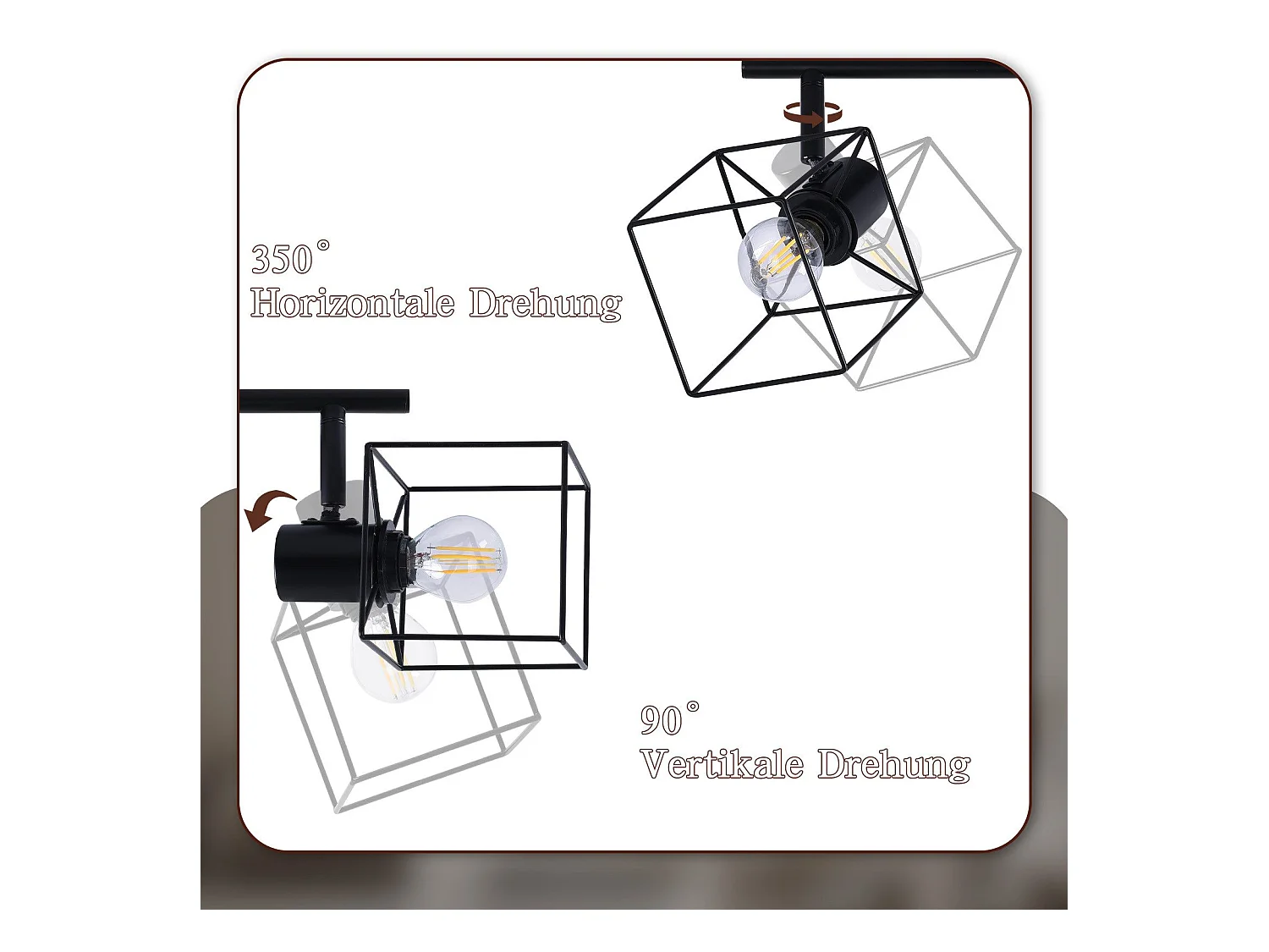 NETTLIFE Spot de plafond noir E14 plafonnier orientable à 350° vintage métal salon orientable sans ampoule