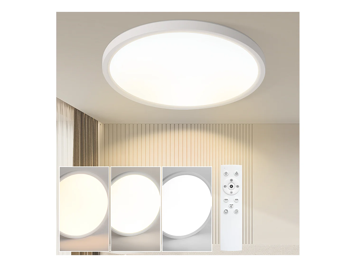 NETTLIFE Plafonnier Plafonnier LED plat - Ø30cm lampe de salle de bain lampe de cuisine dimmable ronde blanc 24W