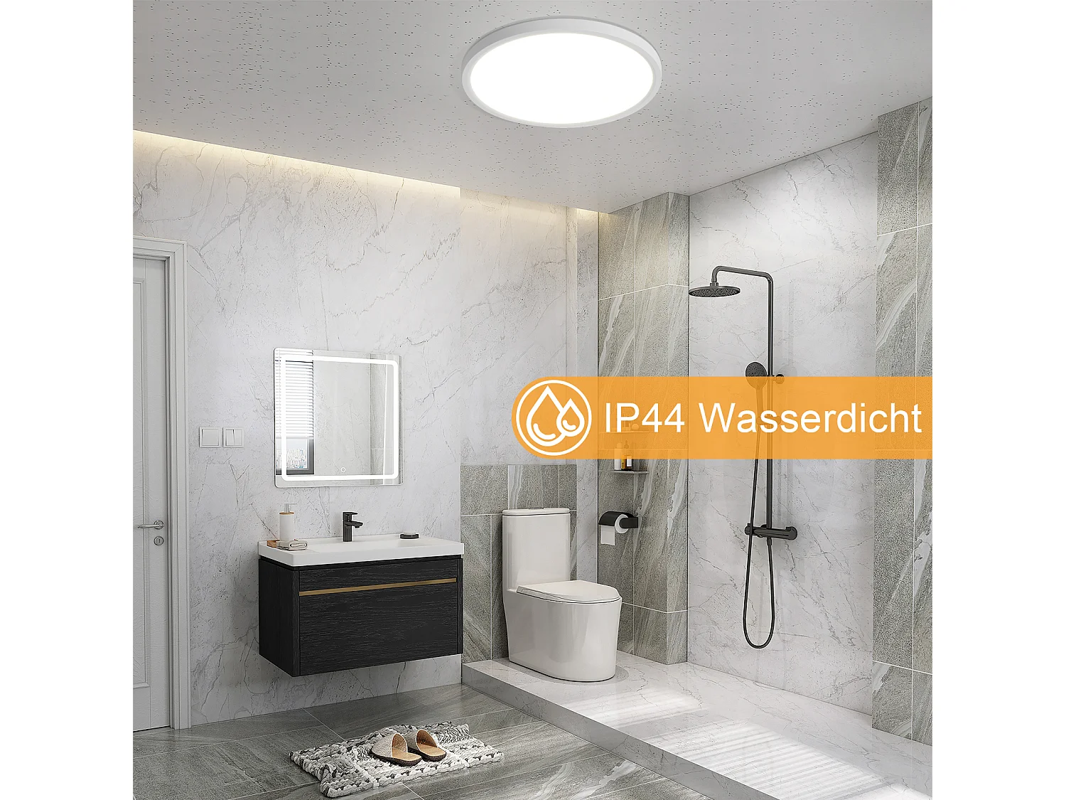 NETTLIFE Deckenleuchte Flache LED Deckenleuchte - Ø30cm Rund Dimmbar Badezimmerlampe Weiß 24W