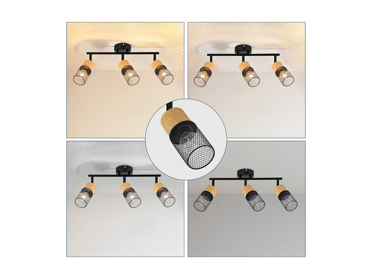 NETTLIFE Houten plafondspot E14 plafondlamp 350° verstelbare wandspot zonder lamp