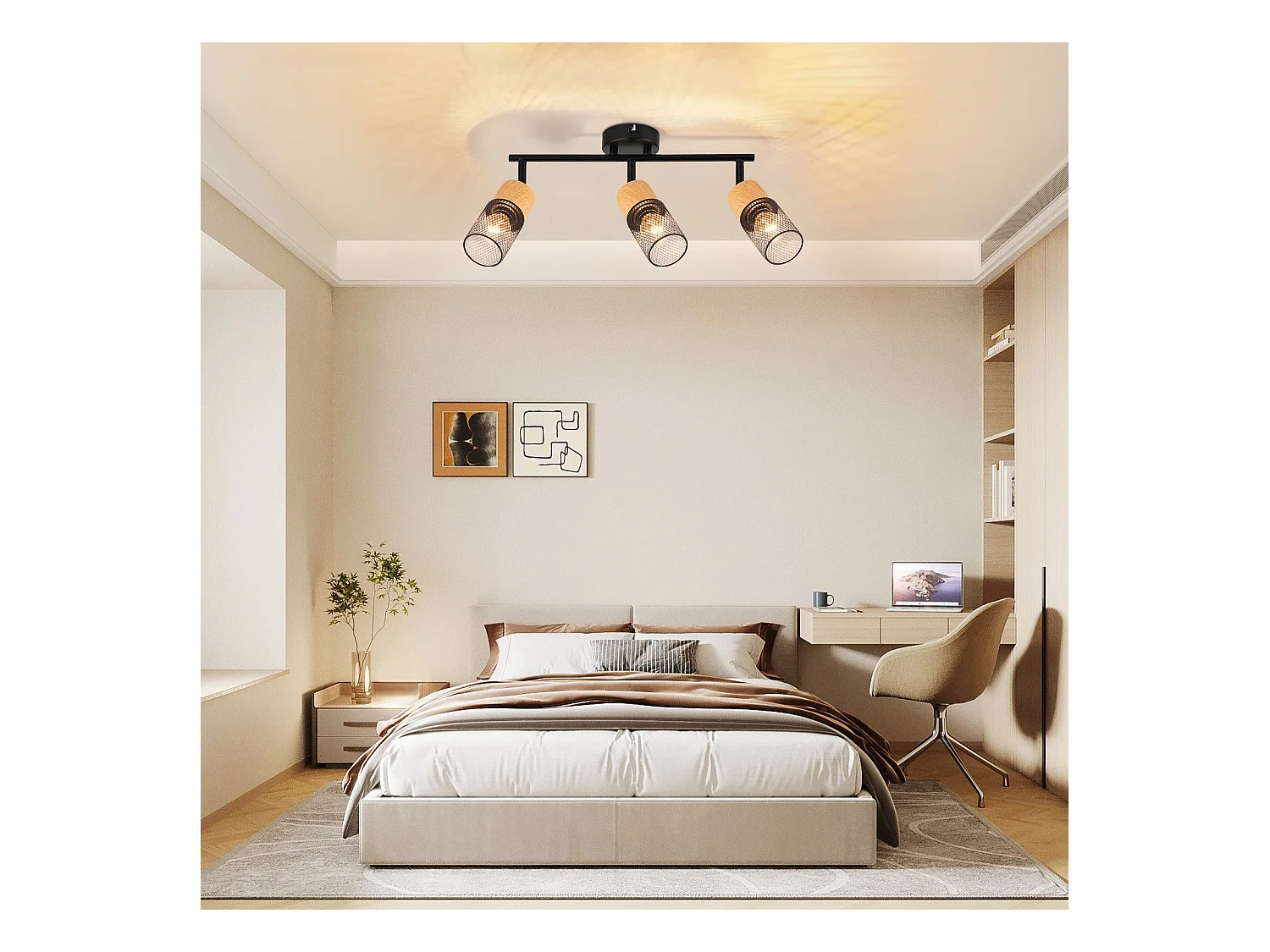 NETTLIFE Spot de plafond bois E14 plafonnier 350° spot mural orientable lampe de cuisine vintage orientable sans ampoule
