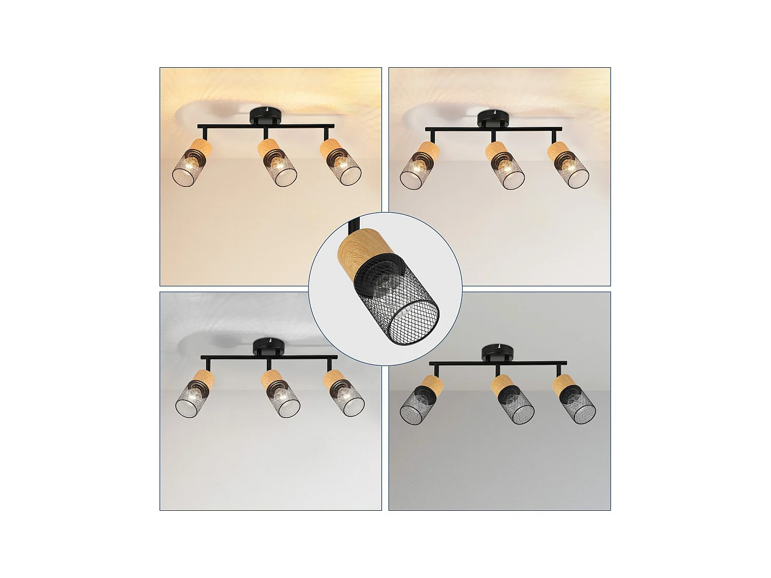 NETTLIFE Spot de plafond bois E14 plafonnier 350° spot mural orientable lampe de cuisine vintage orientable sans ampoule