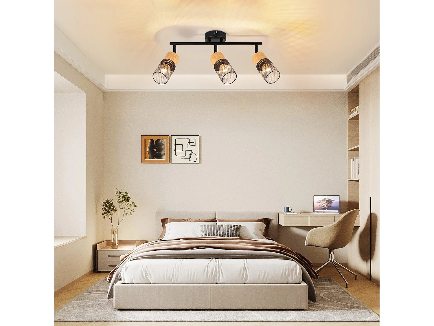 NETTLIFE Spot de plafond bois E14 plafonnier 350° spot mural orientable lampe de cuisine vintage orientable sans ampoule