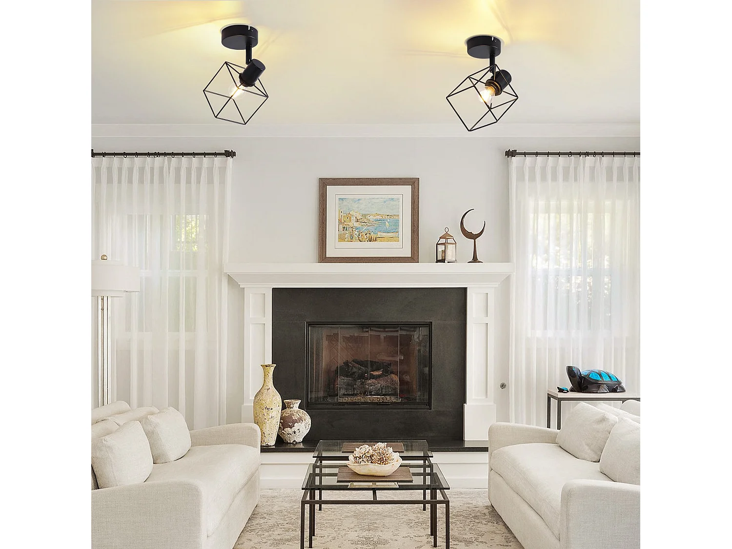 NETTLIFE Foco de techo negro E14 ajustable 350° Lámpara de techo vintage de metal para sala de estar