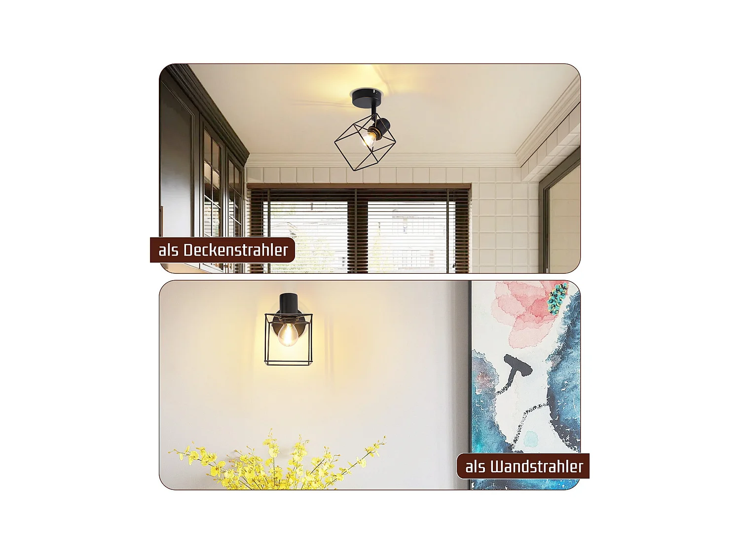 NETTLIFE Spot de plafond noir E14 plafonnier orientable à 350° vintage métal salon