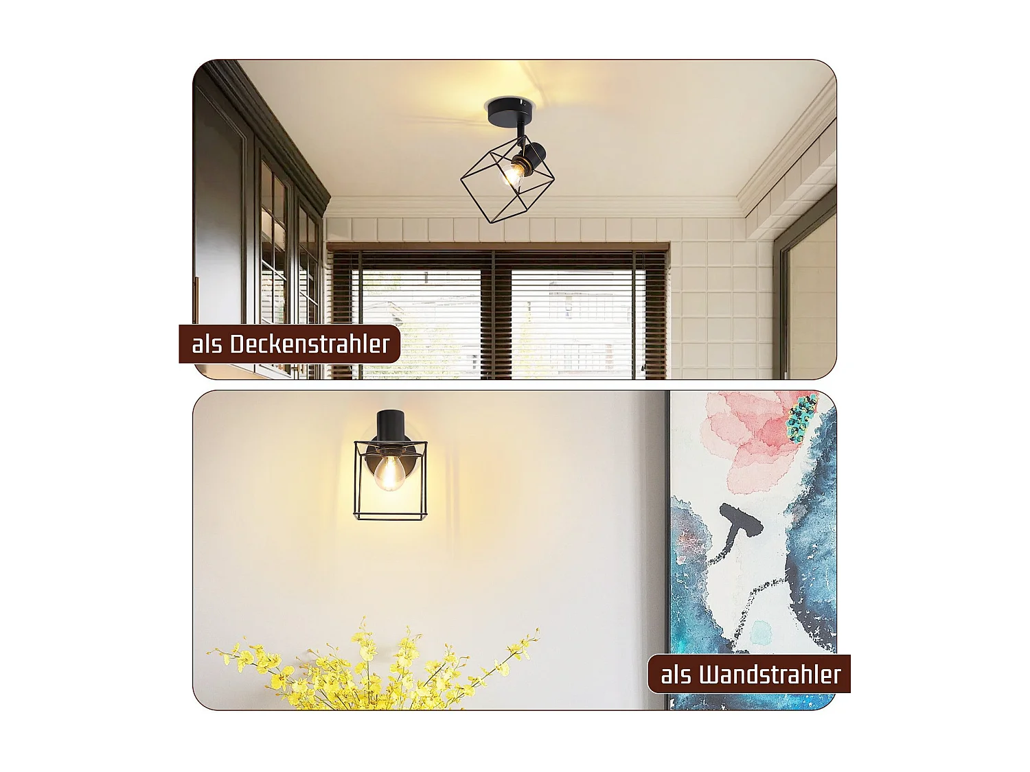 NETTLIFE Spot de plafond noir E14 plafonnier orientable à 350° vintage métal salon