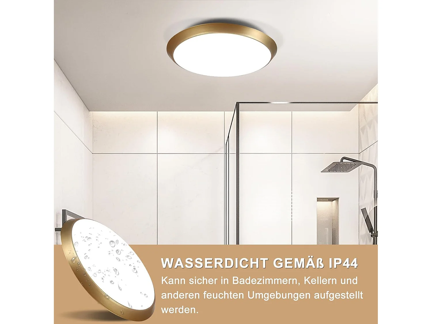 NETTLIFE Lampa sufitowa z czujnikiem ruchu, 15W, złota dioda LED, IP44, Ø30cm, 4000K, do przedpokoju, klatki schodowej, warsztatu