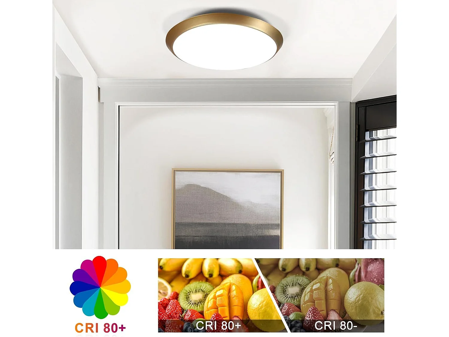 NETTLIFE Lampa sufitowa z czujnikiem ruchu, 15W, złota dioda LED, IP44, Ø30cm, 4000K, do przedpokoju, klatki schodowej, warsztatu