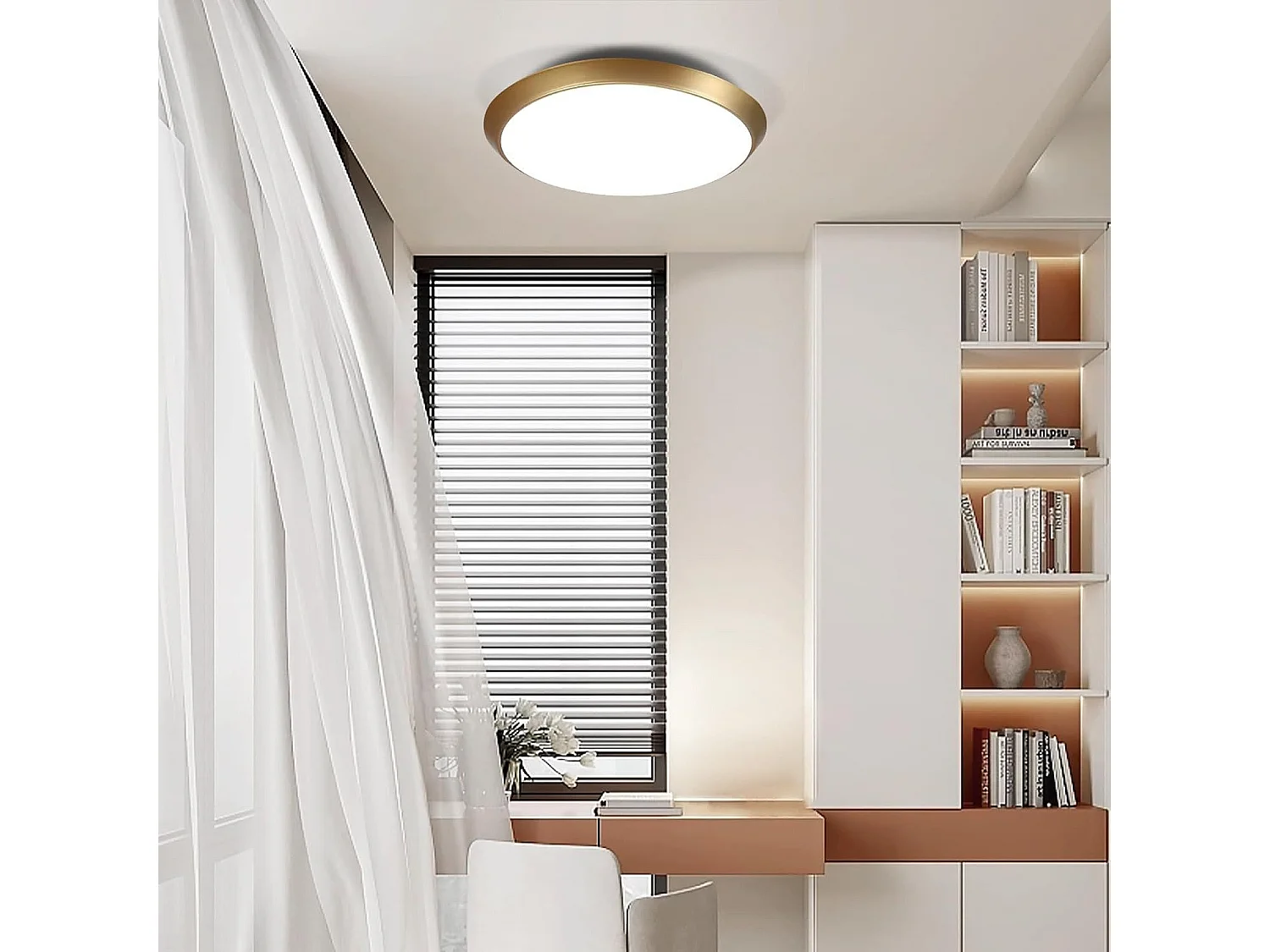 NETTLIFE Lampa sufitowa z czujnikiem ruchu, 15W, złota dioda LED, IP44, Ø30cm, 4000K, do przedpokoju, klatki schodowej, warsztatu