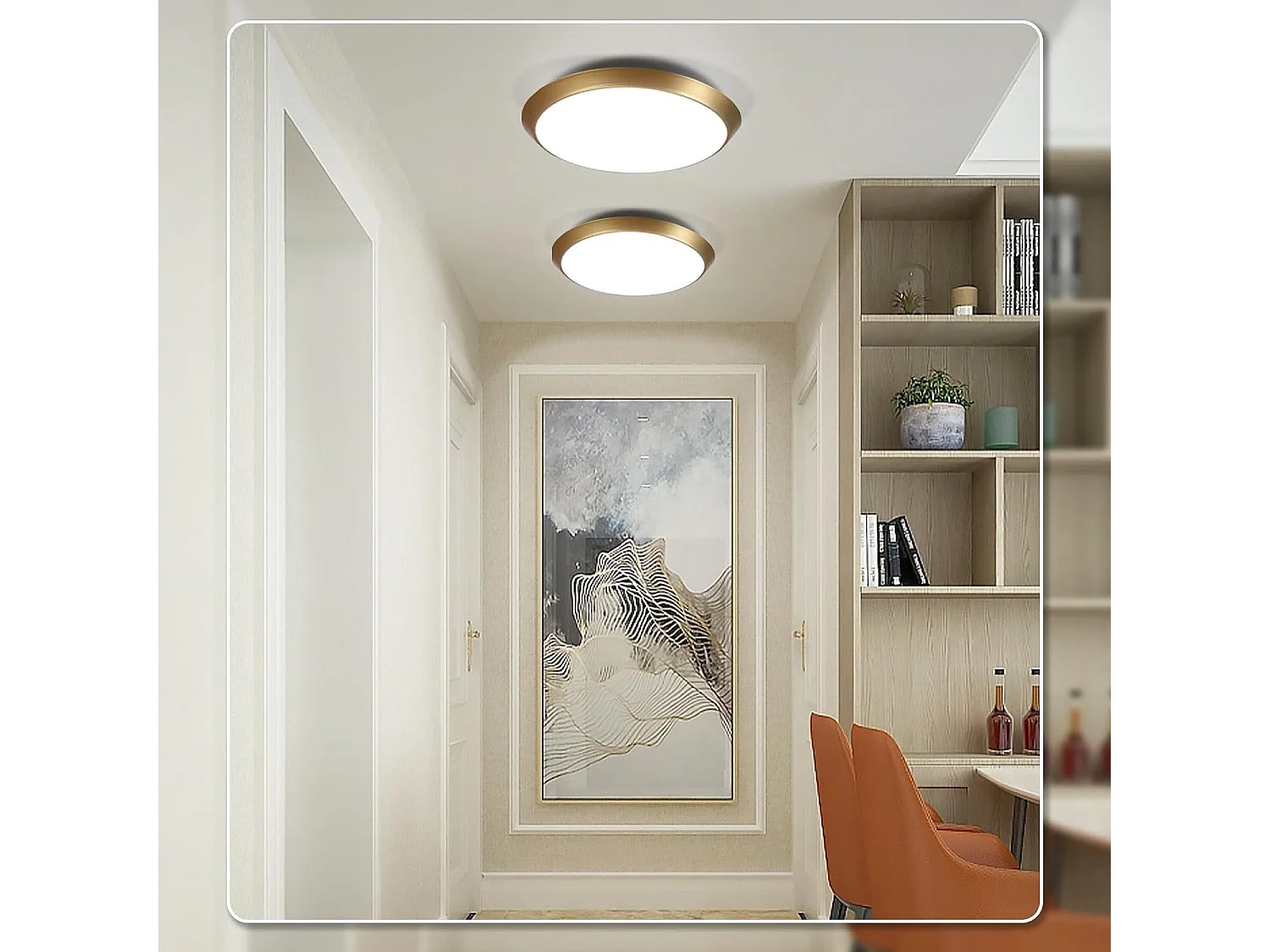 NETTLIFE Lampa sufitowa z czujnikiem ruchu, 15W, złota dioda LED, IP44, Ø30cm, 4000K, do przedpokoju, klatki schodowej, warsztatu